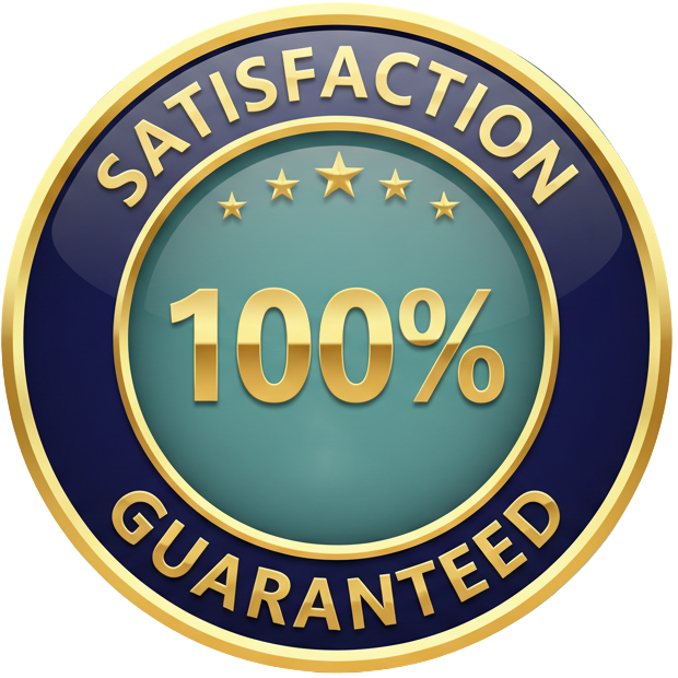 100% satisfaction guaranteed badge on a gradient background